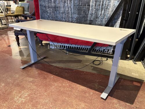 White Electric Height-Adjustable Trapezoid Standing Desk