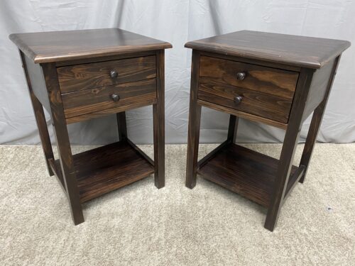 Dark Stained Wooden Square 2-Drawer Nightstands (Set of 2)