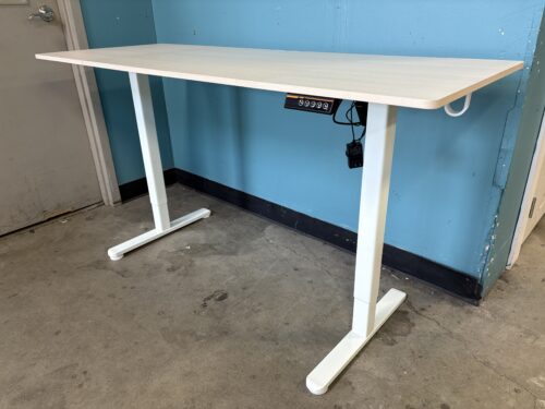 63" Light Wood Laminate Electric Standing Desk with White Base