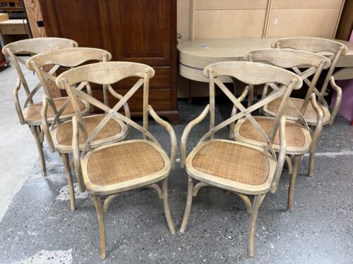 Bentwood Cross Back Distressed Captain Chair w/ Rattan Seat (Set of 6)