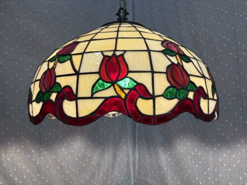 20" Vintage Red Tulip Tiffany Style Swag Lamp