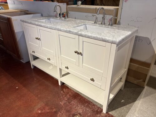White Double-Sink Bathroom Vanity with Marble Top
