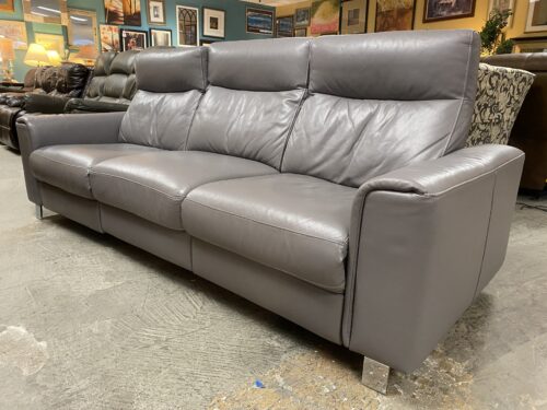 W. SCHILLIG Modern Grey & Chrome Leather Power Reclining Sofa (Only 1 Power Cord Included)