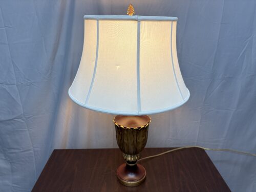 Red & Gold Banana Leaf Table Lamp w/ Ivory Shade
