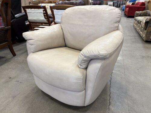 Plush Beige Leather Swivel Rocking Club Chair
