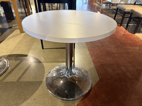 FURNISHING KNOWLEDGE Athens Round White Pedestal Table with Chrome Base