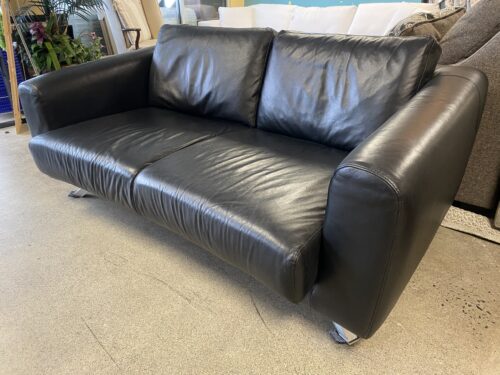 NICOLETTI Modern Curved Black Leather Sofa