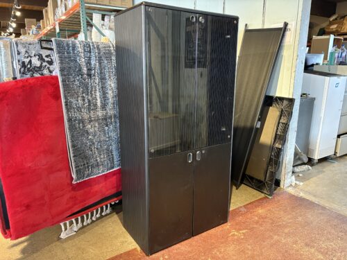 Tall Black Storage Cabinet with Fluted Doors