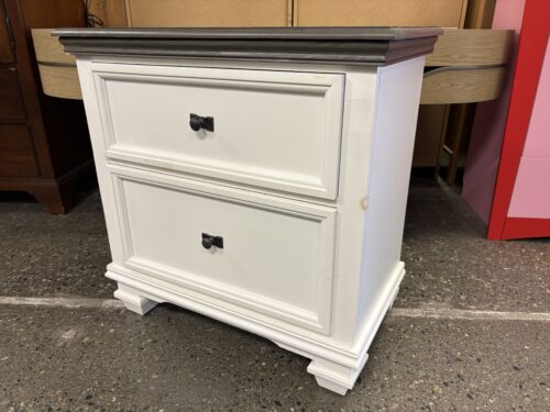 White w/ Grey Top Farmhouse Closed Nightstand