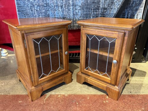 Traditional Oak Wood End Cabinet with Glass Doors (Set of 2)