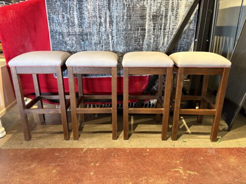 Wooden Backless Bar Stool with Gray Seat (Set of 4)