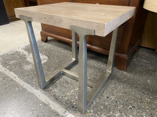 RESTORATION HARDWARE Rectangular T-Brace Aluminum & Grey Oak Side Table (AS IS)