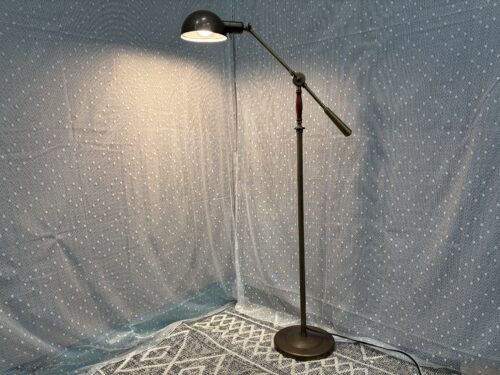 Adjustable Brass Floor Lamp with Wooden Accent