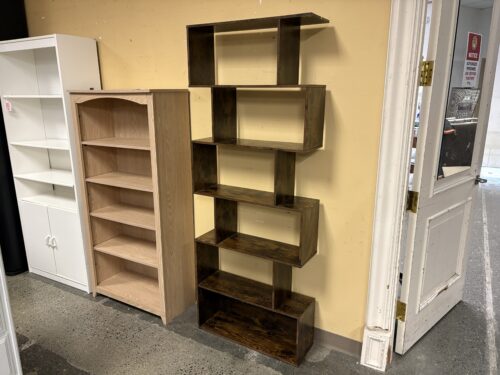 Rustic Brown Finish Geometric Offset Bookcase