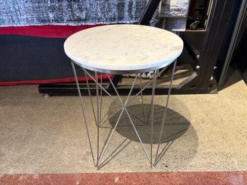 Round White Marble Accent Table with Metal Base