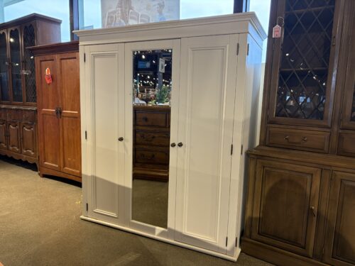 White Double Hinged Wardrobe with Central Full Length Mirror
