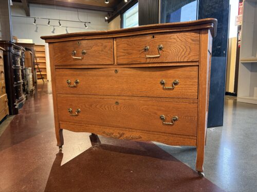 Antique Oak Serpentine Front Three Drawer Dresser