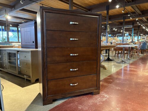 Traditional Dark Wood Five Drawer Tallboy Dresser