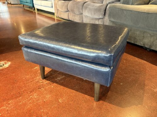 CHARTER FURNITURE Leather Ottoman in Midnight Blue