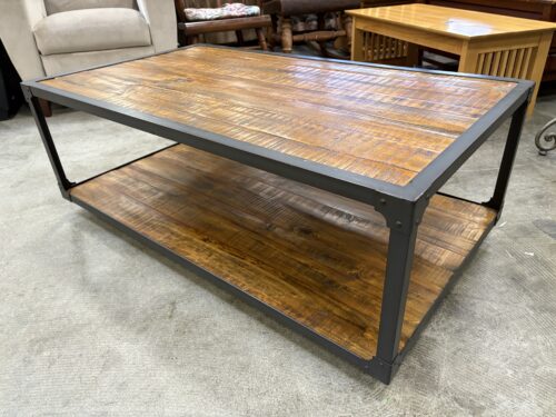Industrial Style Coffee Table with Rustic Wooden Top and Metal Base