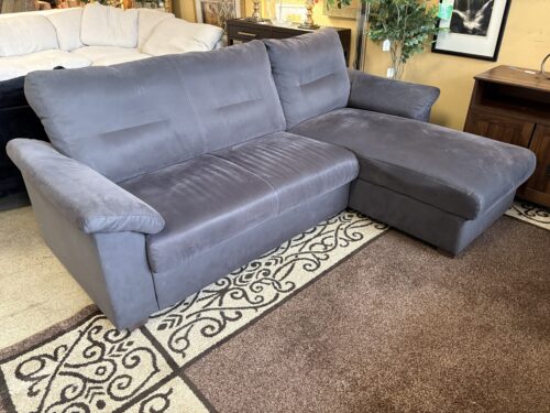 Dark Grey Fabric Wide Arm Sectional w/ Chaise Lounger