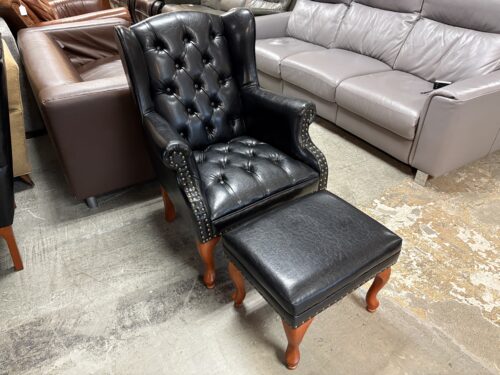 COASTER Roberts Black Tufted Wingback Armchair w/ Ottoman