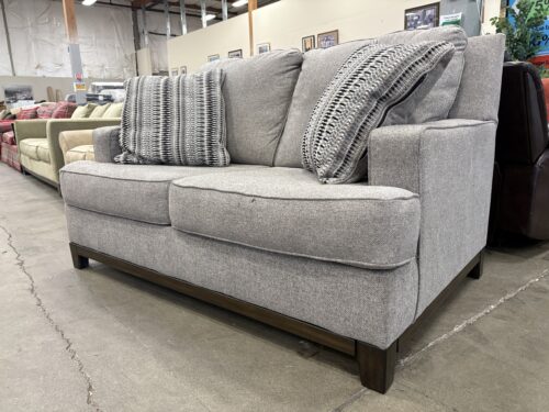 Modern Grey Woven Loveseat with Reversible Accent Pillows