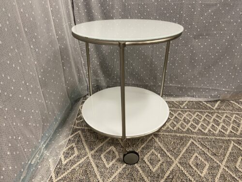 IKEA  Strind White Minimalist Glass Top Rolling Accent Table