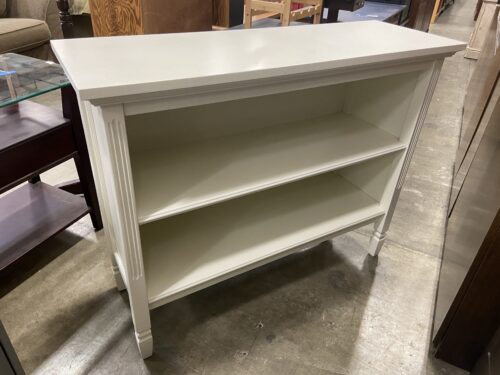 White Farmhouse Style Bookcase with Carved Wood Legs