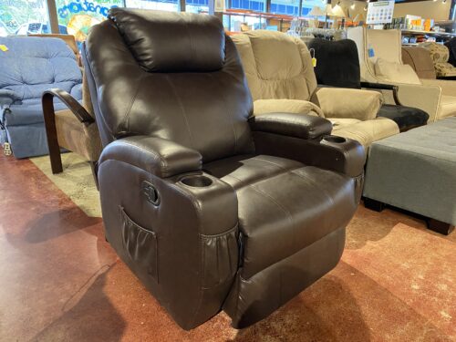 Deep Brown Leather Swivel Massage Armchair