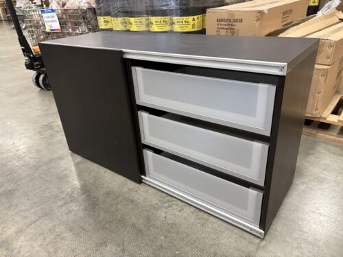 Black 3 Drawer Cabinet with Frosted Glass Drawer Fronts and Single Bypass Door