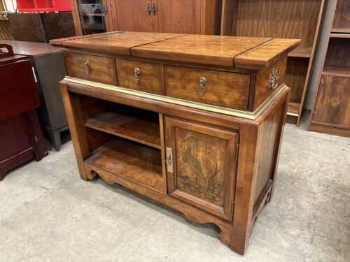 BASSETT Wooden Flip Top Buffet Cabinet with Heron Carved Door Front