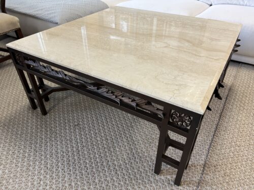 Ornate Wrought Iron Marble Topped Large Square Coffee Table