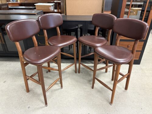 AUTO BAN Walnut & Brown Leather Butterfly Barstools (Set of 4)