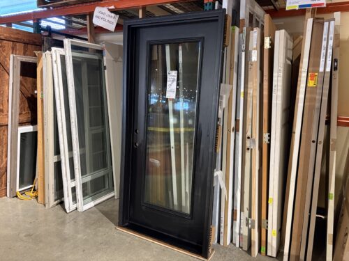 PELLA  Prehung Black Right Inswing Entry Door with Tempered Glass