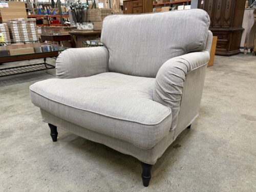 Light Grey Wide Seat Accent Chair with English Rolled Arms