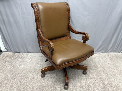 Tan Traditional Carved Wood Office Chair