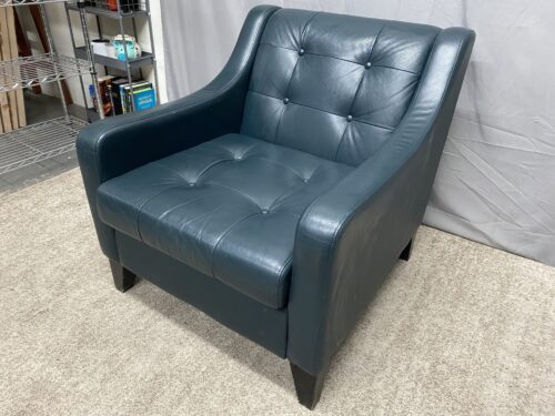 LIND FURNITURE Navy Blue Tufted Slope Arm Armchair