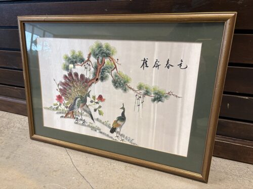 Framed Chinese Peacock Silk Embroidery
