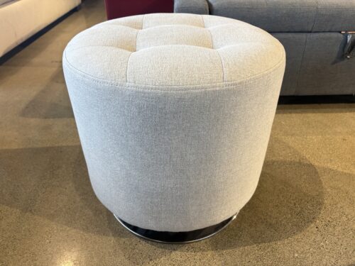 Round Light Gray Upholstered Swivel Ottoman