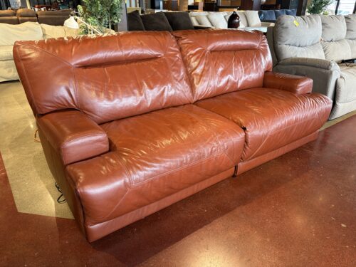 Cognac Brown Leather Power Reclining Sofa
