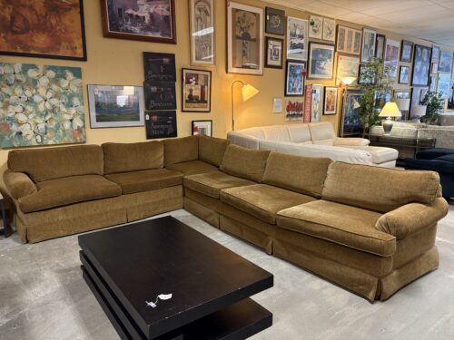 Golden Brown English Roll Arm Skirted Sectional