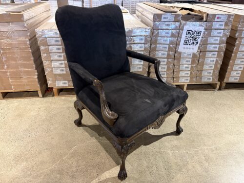 MASINS FURNITURE Black High Back Chair with Ornate Wood Carvings