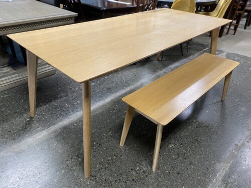 Modern Oak Dining Table w/ Matching Bench (Set of 2)