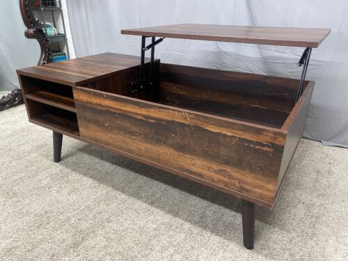 Dark Modern Lift Top Coffee Table w/ 2 Shelves