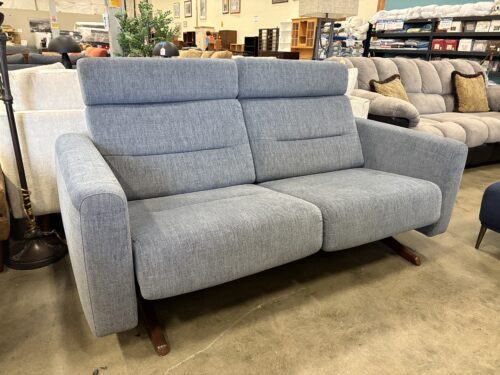 EKORNES Stressless Modern 2 Seat Sofa In Heathered Blue with Removable Headrests