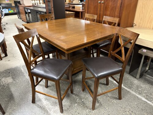JOFRAN INC. Olsen Oak Counter Table w/ 6 Cross Back Chairs