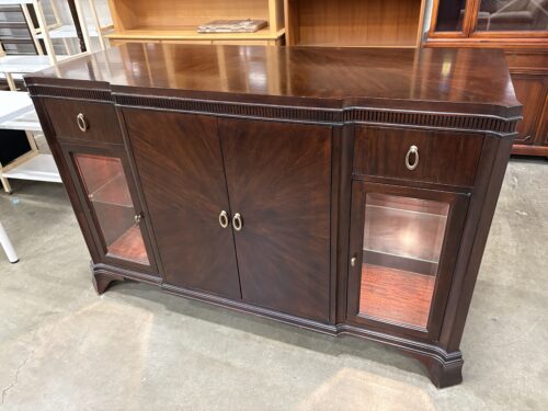 Dark Finished 3 Drawer Buffet with Illuminated Cabinets and Hidden Storage