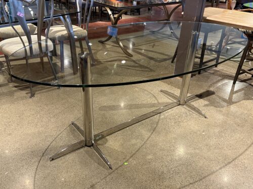 Postmodern Glass Oval Dining Table with Chrome Frame