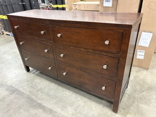 BASSETT Dark Finished 6 Drawer Lowboy Dresser with Silver Pulls and Cedar Lined Bottom Drawers